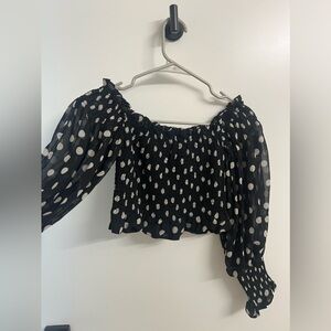 Black Ruched Polka Dot Blouse